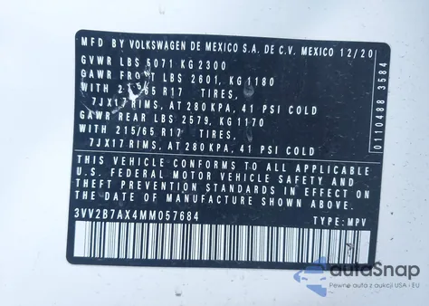 2021 Volkswagen Tiguan 2.0T Se/2.0T Se R-Line Black/2.0T Sel from USA, damaged, VIN 3VV2B7AX4MM057684